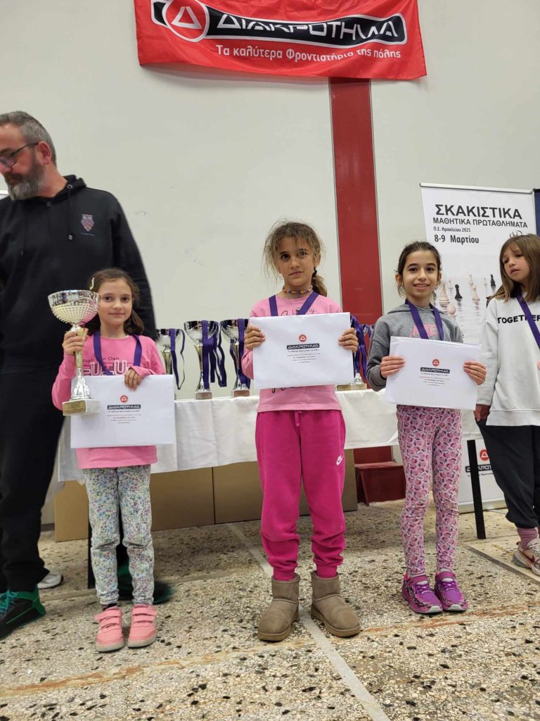 Σχολικοί μαθητικοί αγώνες σκάκι ΠΕ Ηρακλείου 2025 βραβεύσεις Σκακιστική Ακαδημία Ηρακλείου Κίνηση Ματ Μοίρες